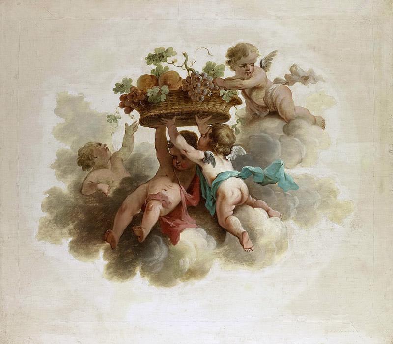 Unknown artist -- Vier putti die een vruchtenmand dragen, 1725-1774