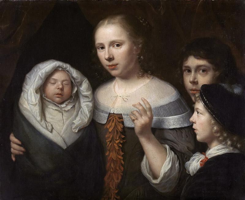 Vaillant, Wallerant -- Portret van een jonge vrouw met drie kinderen, 1650-1677