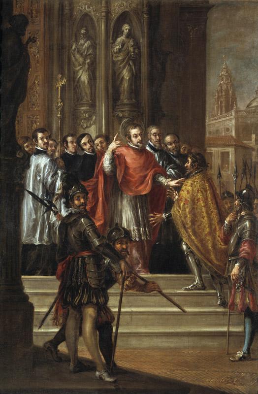 Valdes Leal, Juan de-San Ambrosio negando al emperador Teodosio la entrada en el templo
