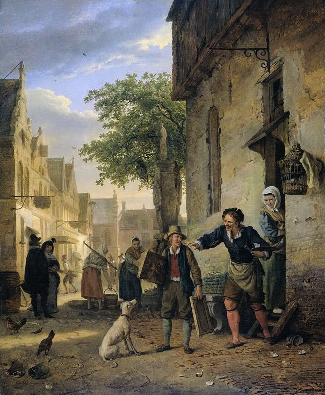Van Regemorter, Ignatius Josephus -- Jan Steen stuurt zijn zoon de straat op om schilderijen te ruilen voor bier en wijn, 1828
