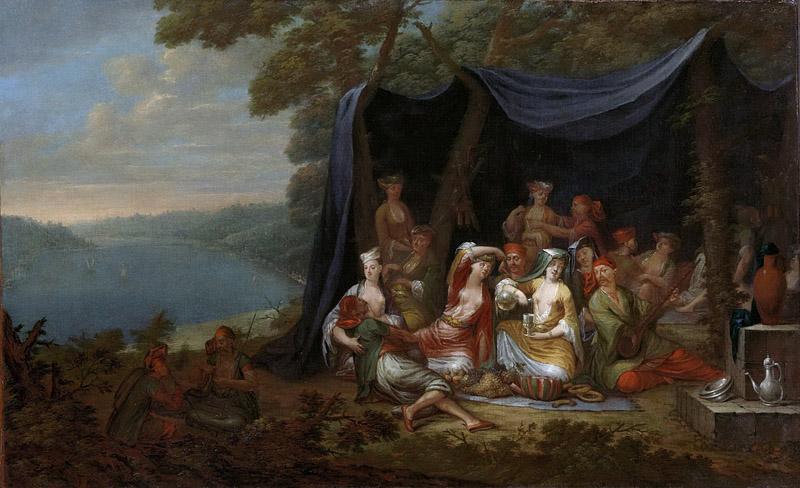 Vanmour, Jean Baptiste -- Feestende Turkse hovelingen voor een tent, 1727 - 1737