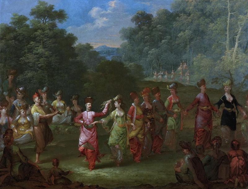 Vanmour, Jean Baptiste -- Griekse mannen en vrouwen de Khorra dansend, 1727-1737