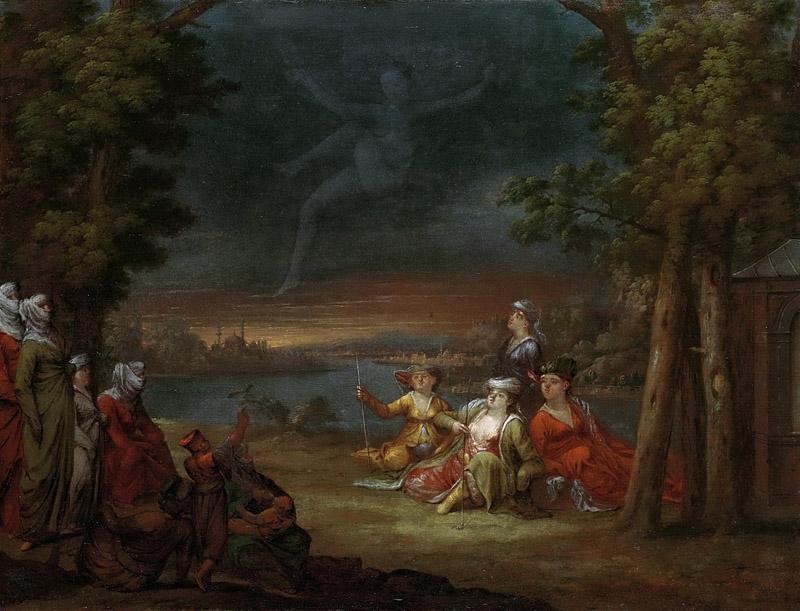 Vanmour, Jean Baptiste -- Turkse vrouwen in de omgeving van Constantinopel bekijken een verschijning in de lucht, 1727-1737