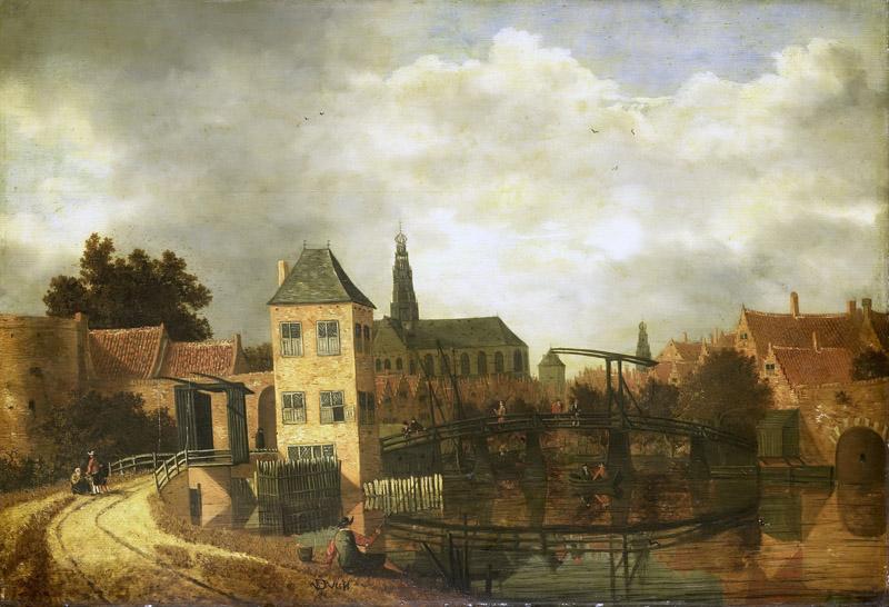 Veen, Balthasar van der -- Gezicht op de stad Haarlem over het Spaarne bij de Eendjespoort, 1650-1659