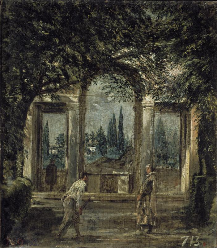 Velazquez, Diego Rodriguez de Silva y-Vista del jardin de la Villa Medici de Roma