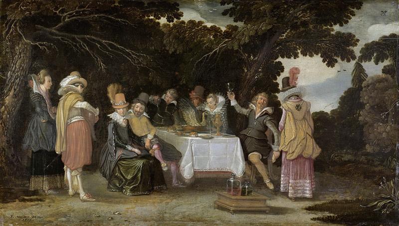 Velde, Esaias van de -- Voornaam gezelschap, dinerend in de buitenlucht, 1615