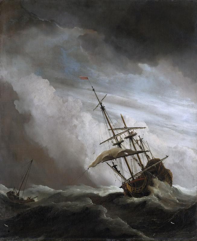 Velde, Willem van de (II) -- Een schip in volle zee bij vliegende storm, bekend als De windstoot, 1650-1707