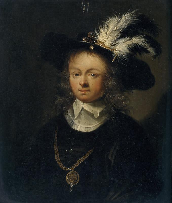 Verelst, Pieter Hermansz. (Atribuido a)-Joven con sombrero de plumas-18 cm x 15 cm