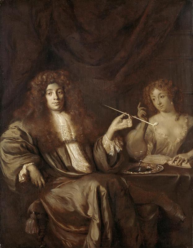 Vois, Ary de -- Adriaan van Beverland (1651-ca.1712) met een dame van lichte zeden, 1670-1680
