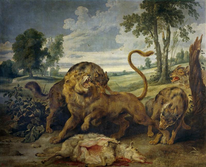 Vos, Paul de-Un leon y tres lobos-158 cm x 195 cm