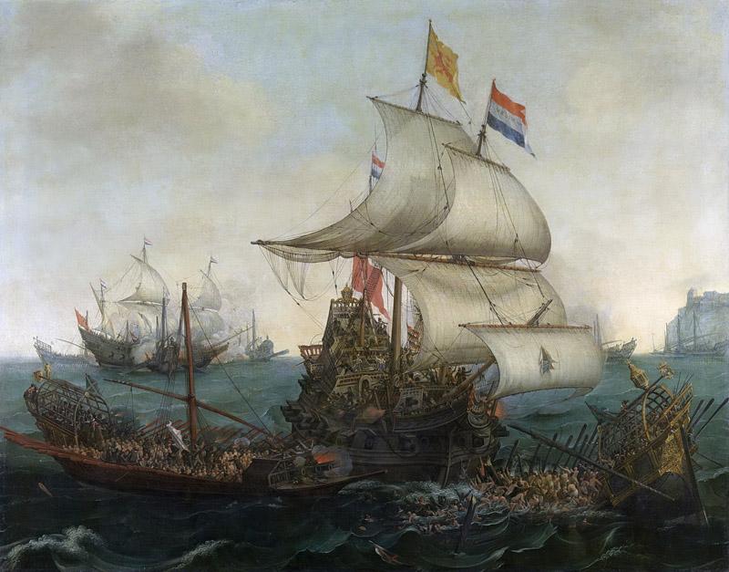 Vroom, Hendrik Cornelisz. -- Hollandse schepen overzeilen Spaanse galeien onder de Engelse kust, 3 oktober 1602