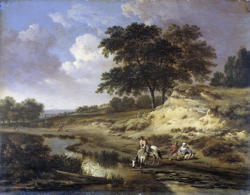 Wijnants, Jan -- Landschap met een ruiter, die zijn paard drenkt, 1655-1684