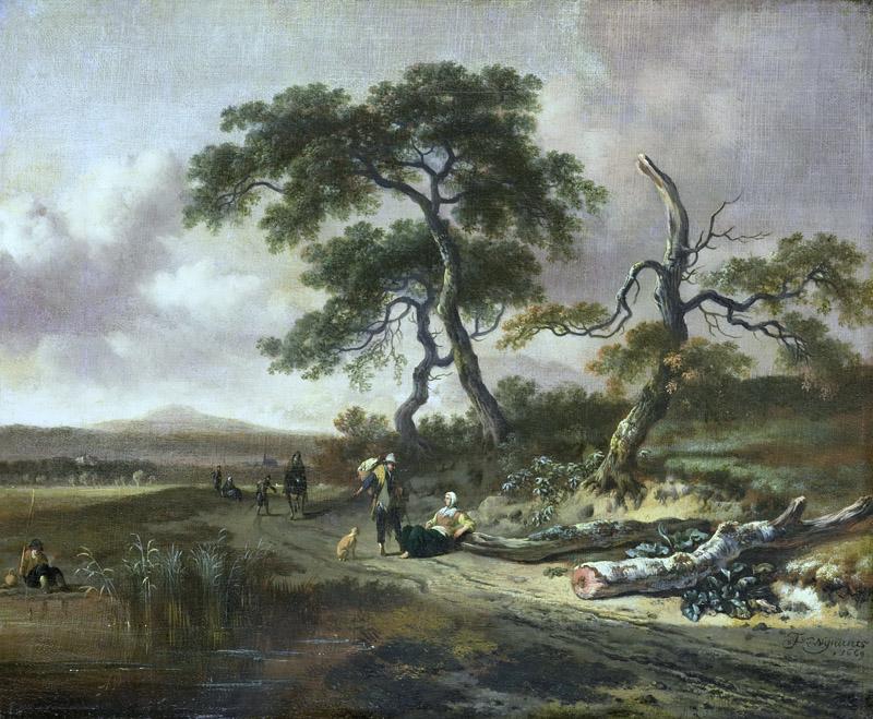 Wijnants, Jan -- Landschap met marskramer en rustende vrouw, 1669