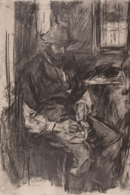Wilhelm Leibl (1844-1900)-Farmer at a Table, Stuffing His Pipe,
