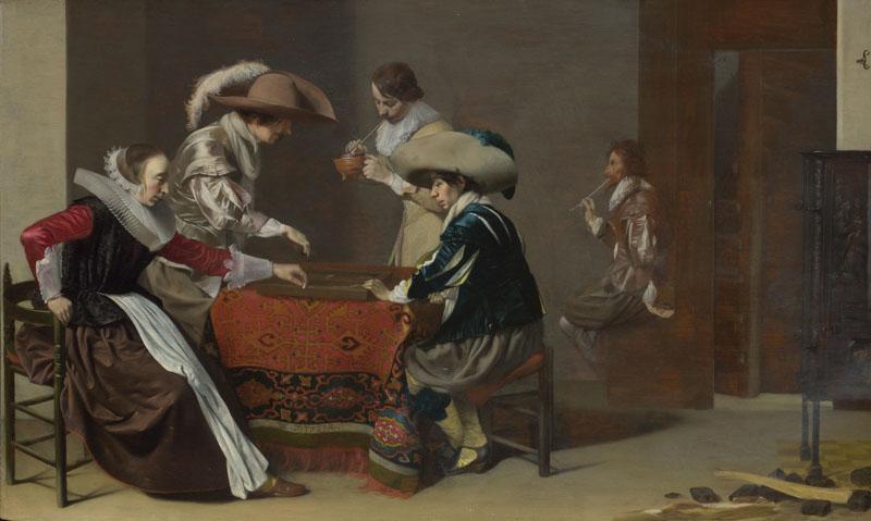Willem Duyster - Two Men playing Tric-trac, with a Woman scoring