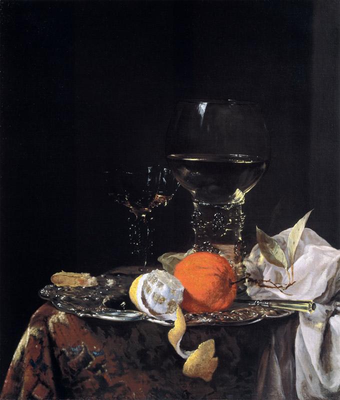 Willem Kalf - Still life with Fruit and Wineglasses on a Silver Plate