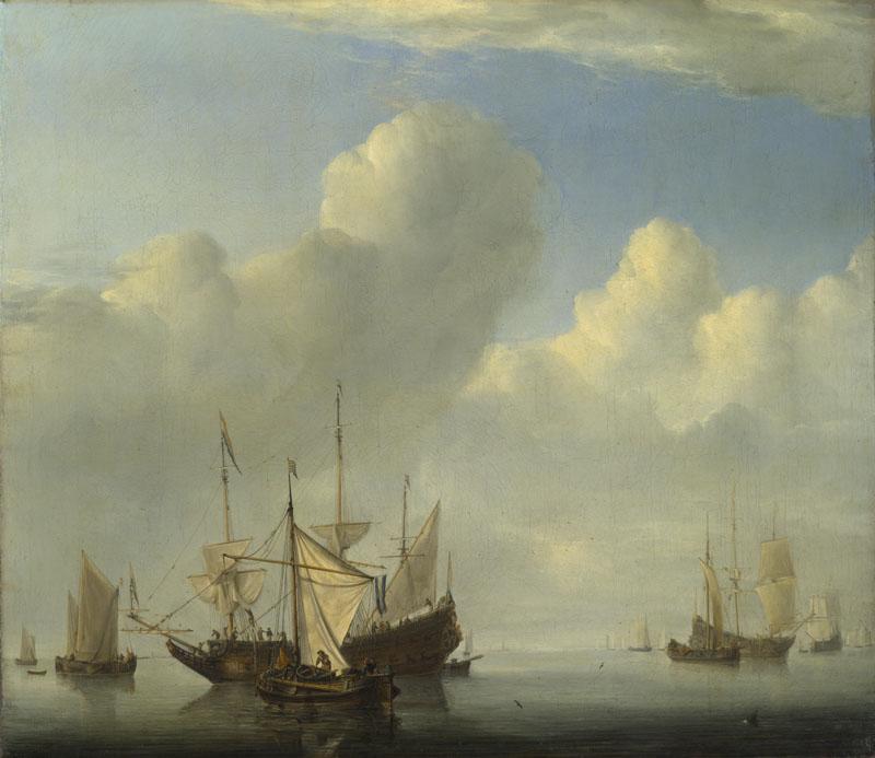 Willem van de Velde - A Dutch Ship coming to Anchor