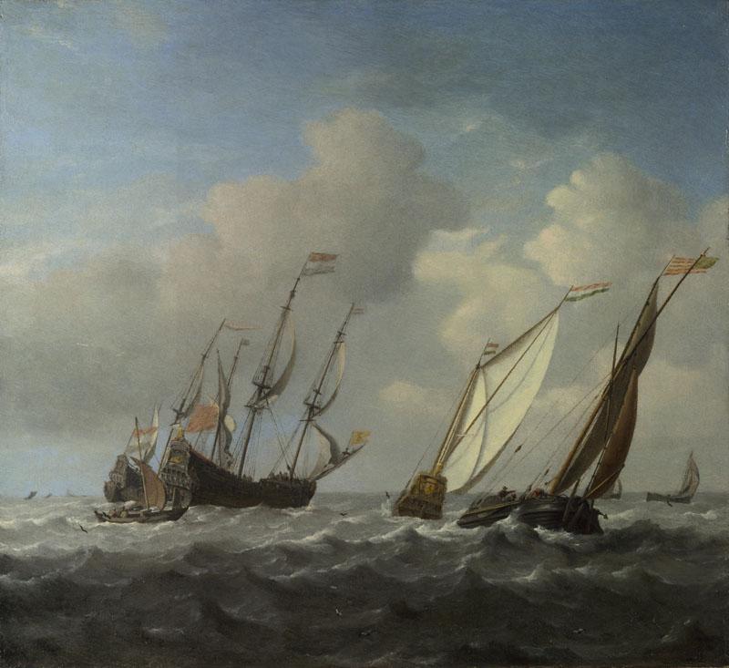 Willem van de Velde - A Dutch Ship, a Yacht and Smaller Vessels in a Breeze