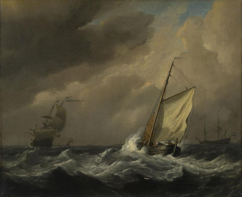 Willem van de Velde - A Small Dutch Vessel close-hauled in a Strong Breeze