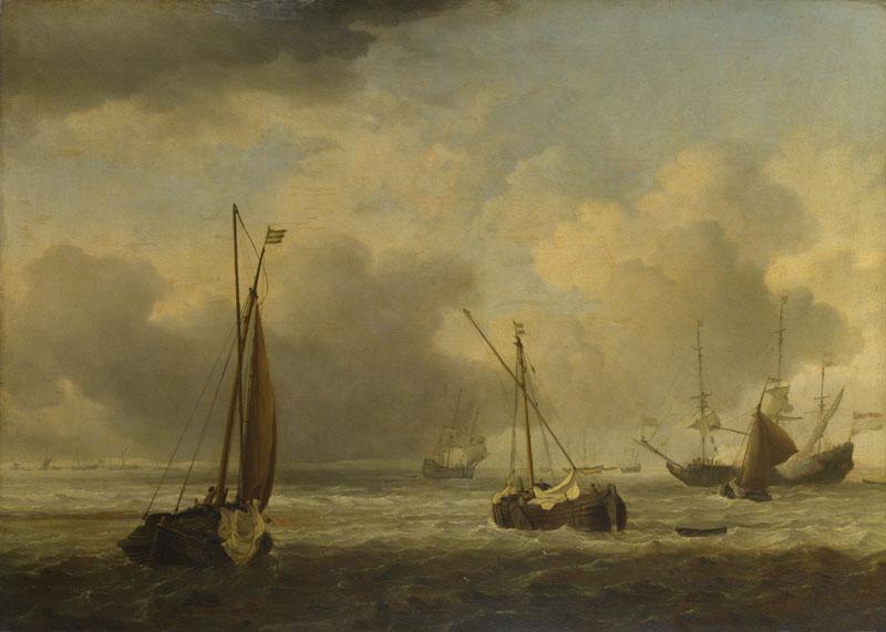 Willem van de Velde - Dutch Ships and Small Vessels Offshore in a Breeze