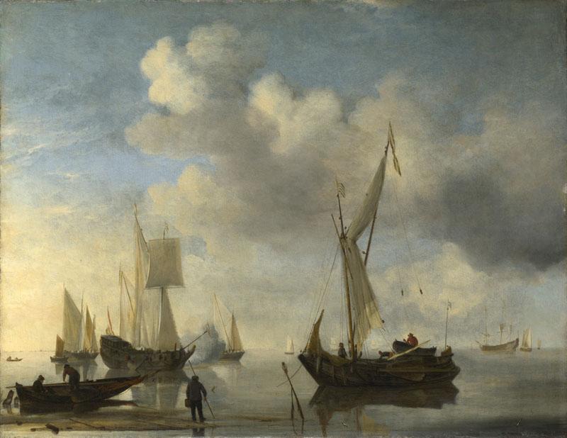 Willem van de Velde - Dutch Vessels lying Inshore in a Calm, one Saluting