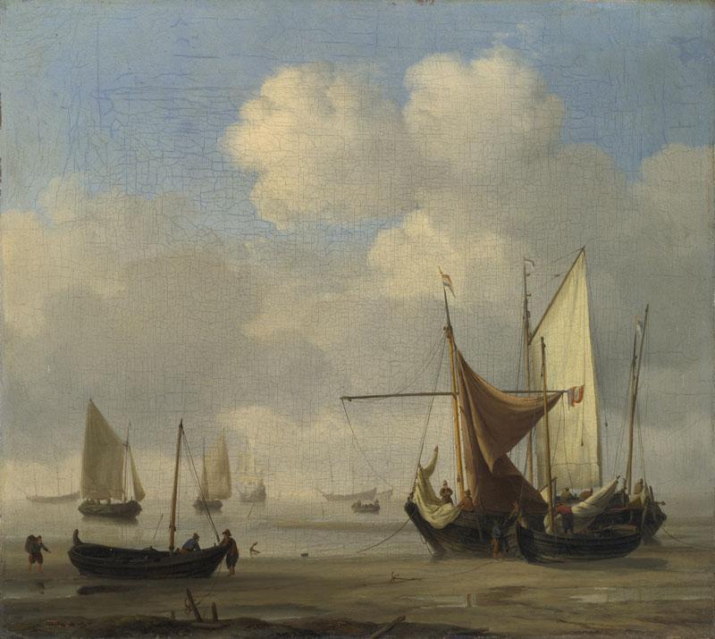 Willem van de Velde - Small Dutch Vessels Aground at Low Water in a Calm