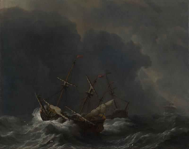 Willem van de Velde - Three Ships in a Gale