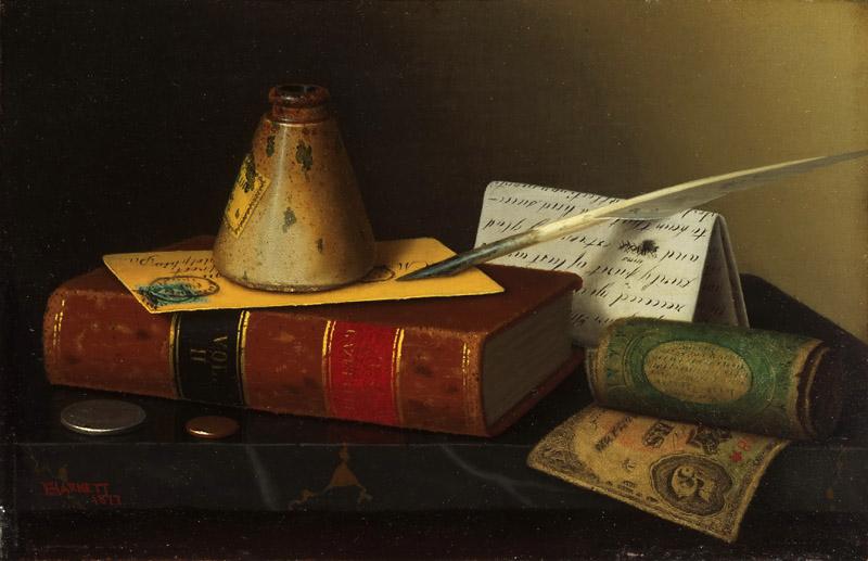 William Michael Harnett, American, 1848-1892 -- Still Life with a Writing Table