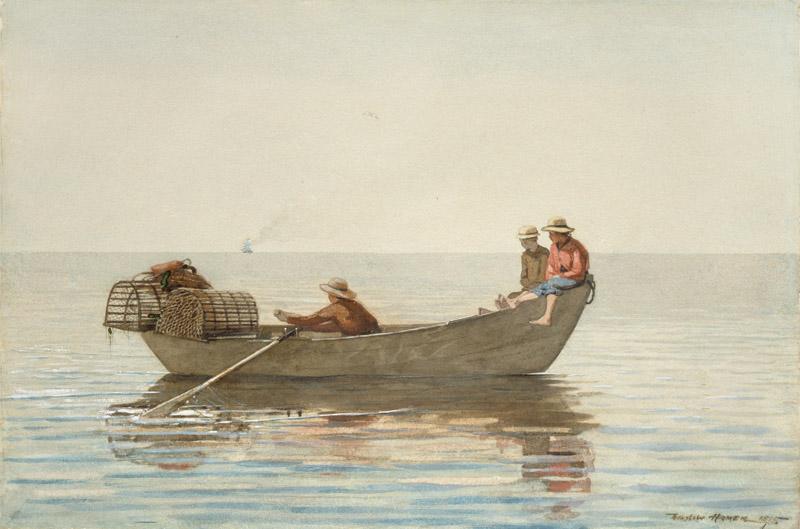 Winslow Homer - Three Boys in a Dory with Lobster Pots, 1875