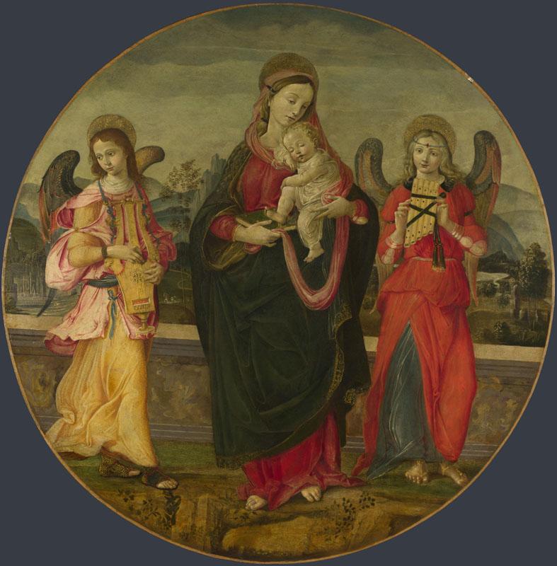Workshop of Raffaellino del Garbo - The Virgin and Child with Two Angels