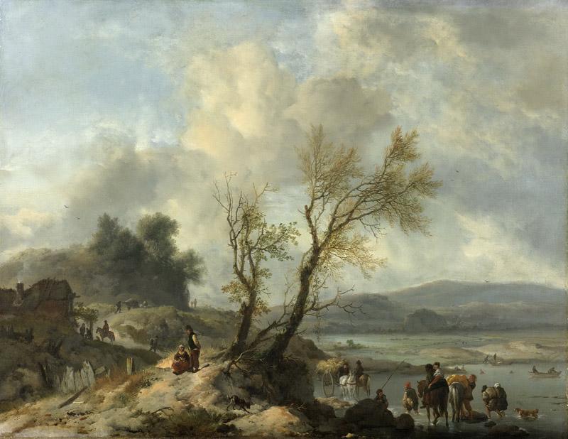 Wouwerman, Philips -- Landschap met zandweg langs een rivier, 1650-1668