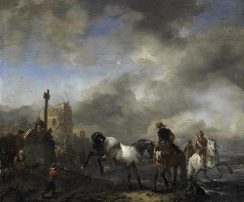 Wouwerman, Philips -- Paardenwed bij een grenspaal, 1650-1668