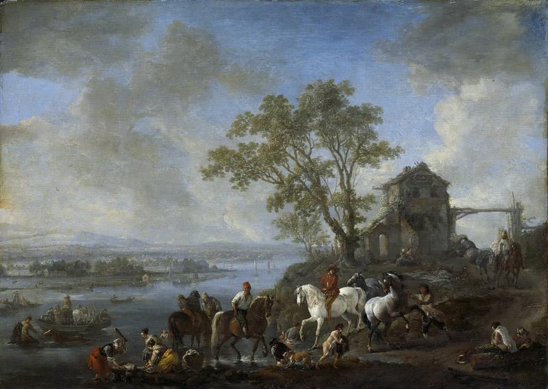 Wouwerman, Philips -- Paardenwed bij een rivier, 1650-1668