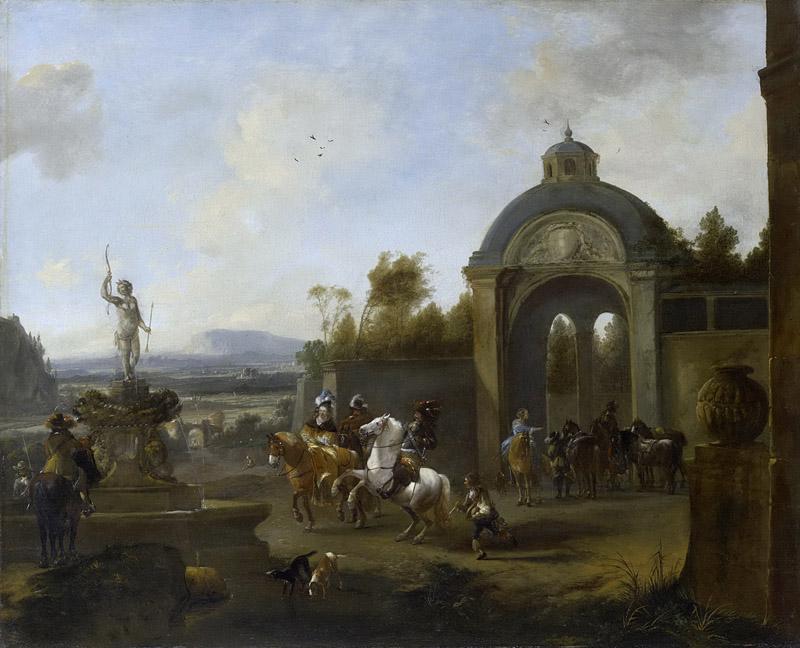 Wouwerman, Pieter -- Jachtgezelschap bij een fontein, 1660-1682