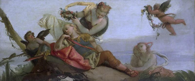 Zugno, Francesco -- De slapende Rinaldo door Amida met een bloemenkrans gekroond, 1750-1780
