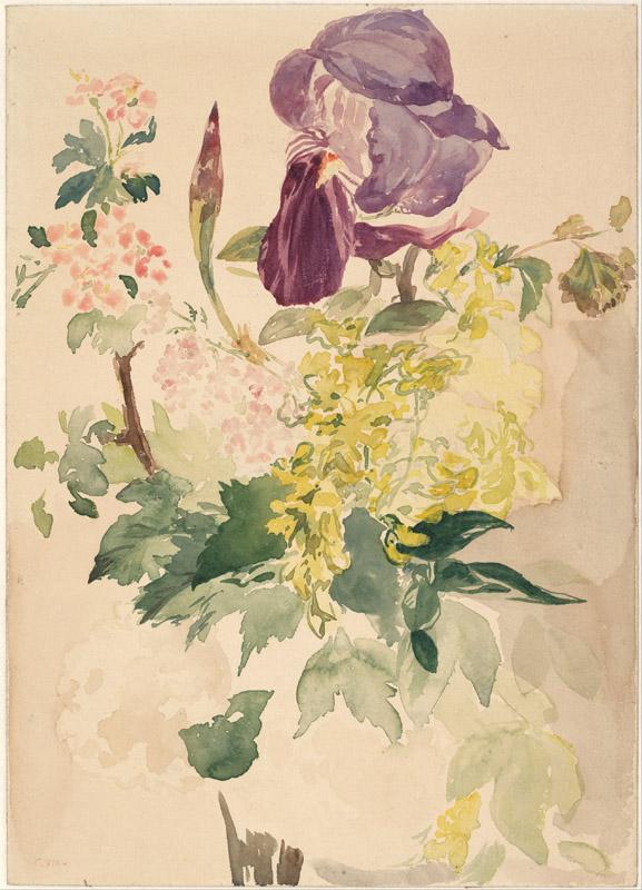 edouard Manet (1832-1883)-Flower Piece with Iris, Laburnum