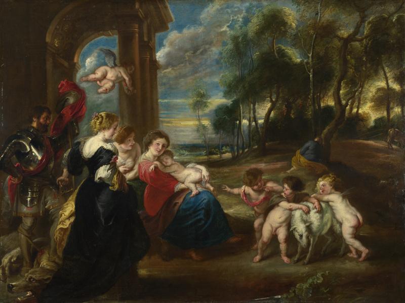 the Studio of Peter Paul Rubens - The Holy Family with Saints in a Landscape